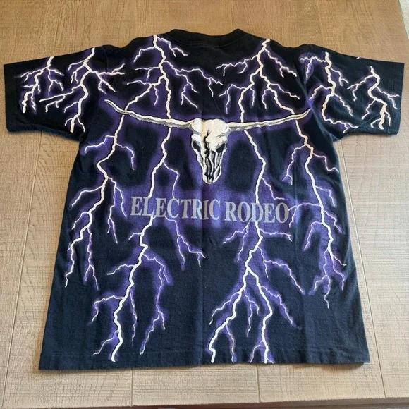 Brooks & Dunn Electric Rodeo Vintage T-Shirt Mens Large Lightning All Over Print